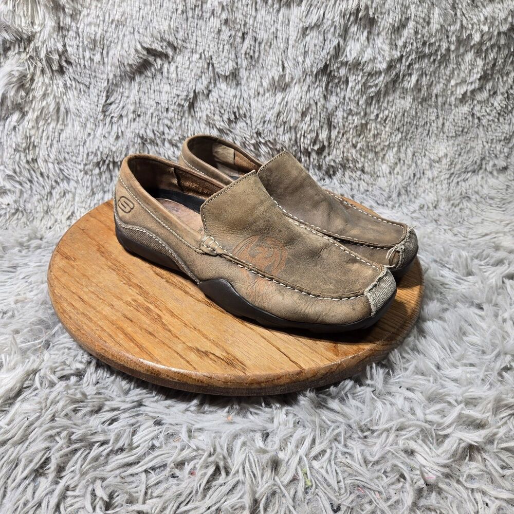 Skechers Rock Loafers Slip On Low Top Brown Leather Casual Comfort Mens Size 9